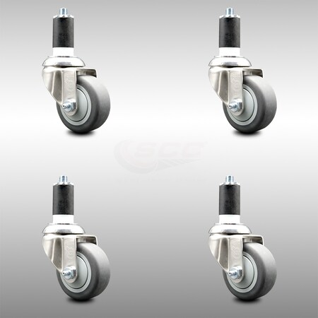 Service Caster 3 Inch 316SS Thermoplastic Rubber Swivel 1-1/2 Inch Expanding Stem Caster Set SCC-SS316EX20S314-TPRB-112-4
